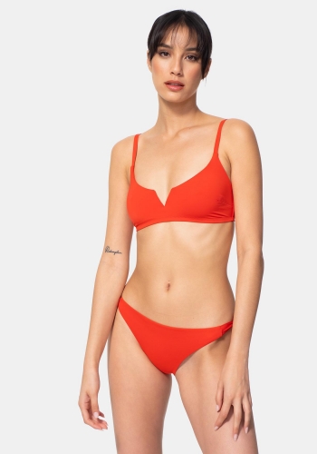 Top de bikini liso con detalle en v de Mujer TEX