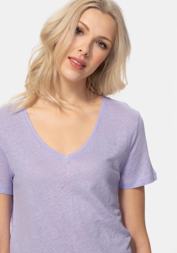 Camiseta de lino con escote en v de Mujer TEX