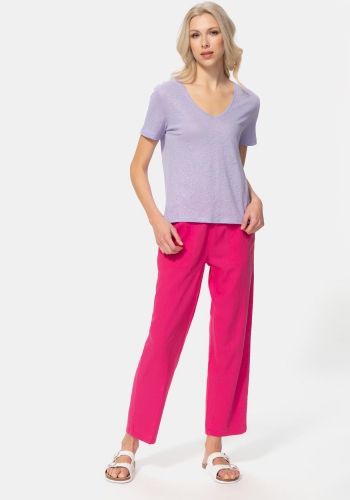 Camiseta de lino con escote en v de Mujer TEX