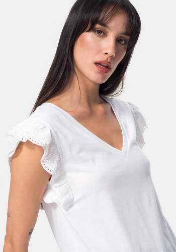 Camiseta de algodón con volantes de Mujer TEX