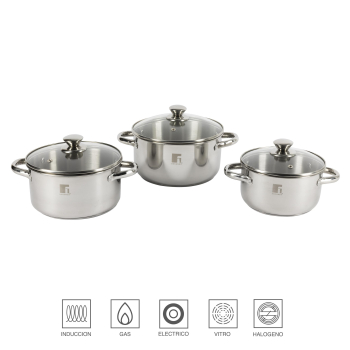 Batería de Cocina BERGNER Alea, Acero Inoxidable 3 Piezas, Apta Inducción