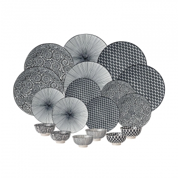 Set de Vajilla de Porcelana CARREFOUR HOME Kimiko 18 piezas - Negro