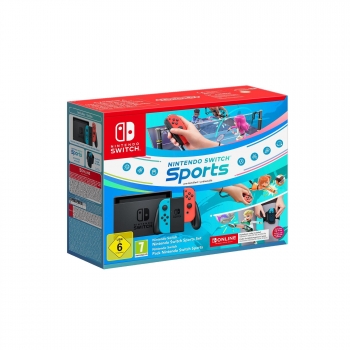 Consola Nintendo Switch Azul/Rojo con Swith Sports, 3 Meses Switch Online  y Correa para Pierna