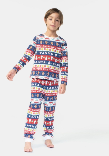 Pijama dos piezas manga larga estampado navideño Infantil TEX
