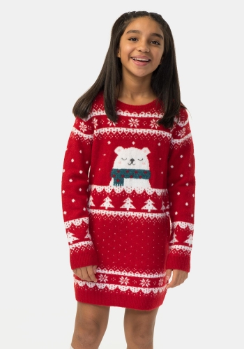 Vestido manga larga con estampado navideño sostenible de Niña TEX
