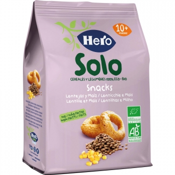 Snacks de lentejas y maíz desde 10 meses ecológico Hero Solo 50 g.