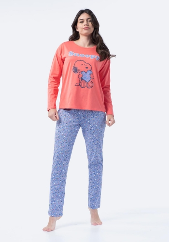 Pijama dos piezas manga larga con estampado de Mujer SNOOPY