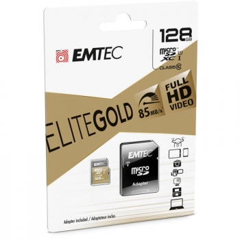 Tarjeta de Memoria Micro SD Emtec SDHC Elite Gold 128GB con Adaptador
