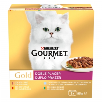 Comida húmeda surtido de carne para gato adulto Purina Gourmet Gold Doble Placer 8x85 g