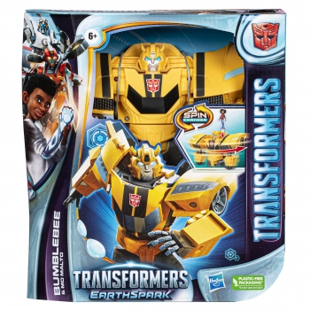 Transformers - Figura Earthspark Spinchanger Bumblebee y Mo Malto +6 años