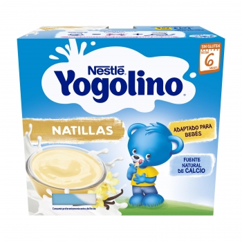 Postre lácteo de natillas desde 6 meses Nestlé Yogolino sin gluten pack de 4 unidades de 100 g.