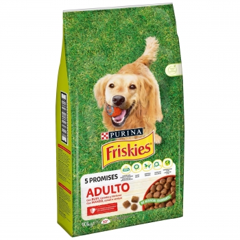 Pienso de buey, cereales y verduras para perro adulto Purina Friskies 10 Kg.