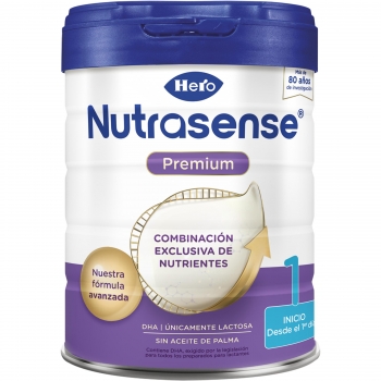 Leche infantil para lactantes en polvo Hero Baby Nutrasense Premium 1 sin aceite de palma lata 800 g.