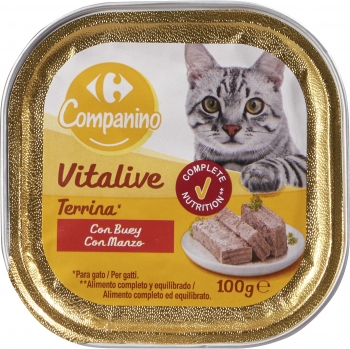 Comida húmeda de buey para gato adulto Carrefour 100 g.
