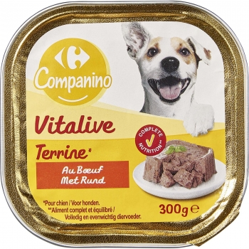 Comida húmeda de buey para perro adulto Carrefour 300 g.