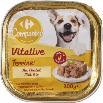 Comida húmeda de pollo para perros adultos Carrefour 300 g.