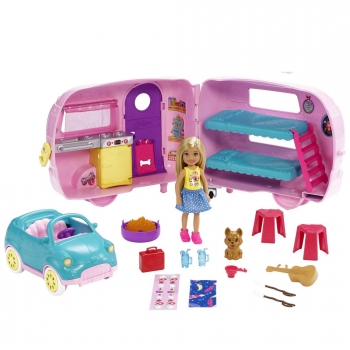Barbie Chelsea - Muñeca y su Caravana, con Perrito y Accesorios