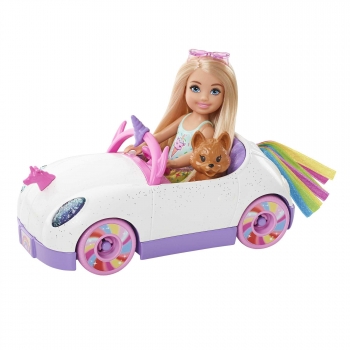 Barbie Chelsea - Con Coche Muñeca con Vehículo de Juguete, Mascota, Pegatinas y Accesorios