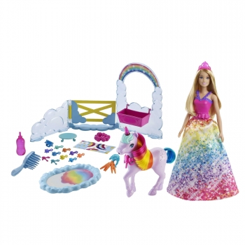 Barbie Dreamtopía - Muñeca con Unicornio y Accesorios para Peinar y de Juguete