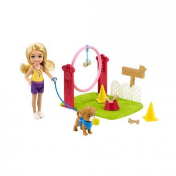 Barbie Chelsea - Adiestradora Canina Muñeca Rubia con Accesorios y Perrito de Juguete