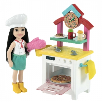 Barbie Chelsea - Chef de Pizzas Muñeca Morena con Cocina de Juguete y Accesorios