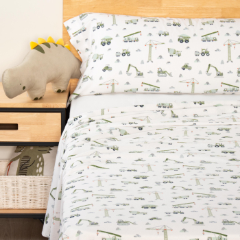 Juego de Sábanas de Franela 3 Piezas Cama 90 cm TEX HOME Trucks Blanco