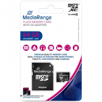Tarjeta MicroSD MediaRange 64GB con Adaptador SD
