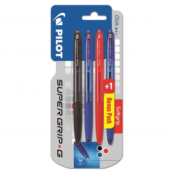 Bolígrafos Super G Pilot colores negro, azul y rojo