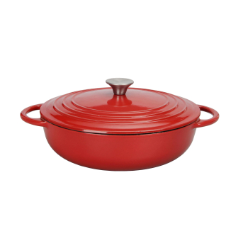 Cocotte Redonda Baja Esmaltado con Sistema Antigoteo de Hierro Fundido 28x8,2cm 4l CARREFOUR HOME - Rojo 