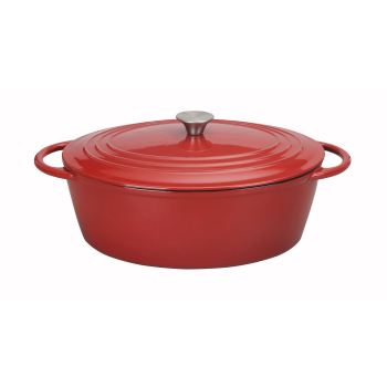 Cocotte Ovalada Esmaltado con Antiadherente y Sistema Antigoteo de Hierro Fundido 35x27x12cm 7l CARREFOUR HOME - Rojo 