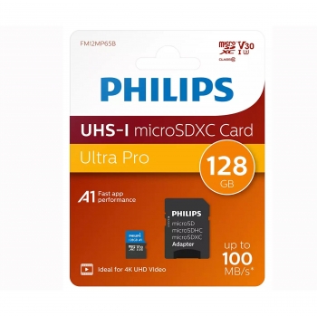 Tarjeta de Memoria Micro SDHC Philips 128Gb Class 10 con Adaptador