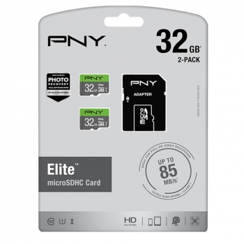 Pack PNY Tarjeta MicroSD Elite 2 x 32GB con Adaptador PNY