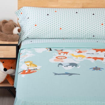 Juego de Sábanas 3 Piezas Estampadas Cama 90 cm TEX HOME World Verde