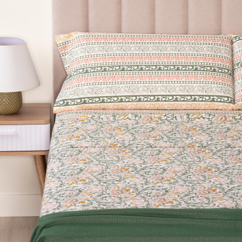 Juego de Sábanas 4 Piezas de Algodón Estampada Cama 150 cm TEX HOME Jalna Blanco