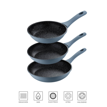 Set 3 Sartenes de Aluminio Forjado Inducción 18, 22 y 26 cm SAN IGNACIO Niza - Azul