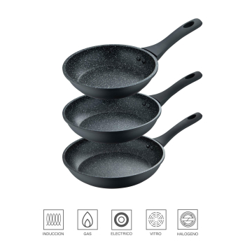 Set 3 Sartenes de Aluminio Forjado Inducción 18, 22 y 26 cm SAN IGNACIO Niza - Negro