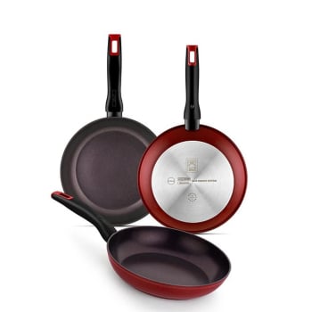 Set 3 Sartenes BRA Life Red Diamond, de Aluminio Fundido, Apto Inducción, 18-22-26 cm