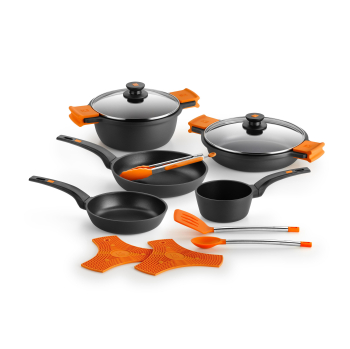 Batería de Cocina BRA Efficient, de Aluminio Fundido, Apto Inducción, 12 piezas 