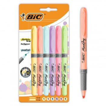 Marcadores punta ajustable BIC Highlighter Grip colores surtidos pastel 6 uds