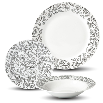 Vajilla de Porcelana 18 Piezas CARREFOUR HOME Indienne BK - Estampado Gris