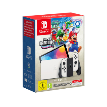 Consola Nintendo Switch OLED con Super Mario Bros Wonder + 12 meses de Nintendo Switch Online, Blanca