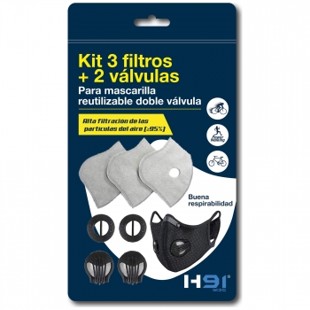 Kit recambios 3 filtros + 2 válvulas para mascarilla doble válvula H91 medical