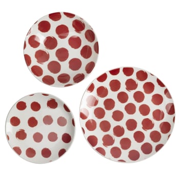 Vajilla con Topos en Gres de 12 piezas LA MAISON Dots - Rojo