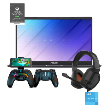 Ordenador Portátil Asus E510KA-EJ610W, Celeron N4500, 8GB, 256GB SSD, FHD, 15,6" - 39,62 cm, W11 + Microsoft Xbox Game Pass Ult + Kayros RGB Advanced Gamepad + AurIculares Gaming Kopa Pro
