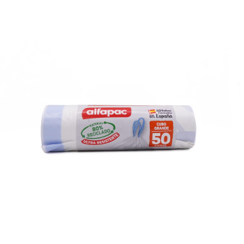 Bolsas de Basura Autocierre 80% Reciclado 50L 10 ud ALFAPAC - Blanco