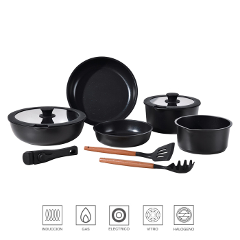 Batería de Cocina de Aluminio Fundido de 10 piezas BERGNER - Negro