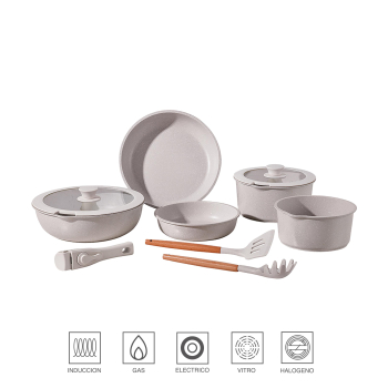 Batería de Cocina de Aluminio Fundido de 10 piezas BERGNER - Beige