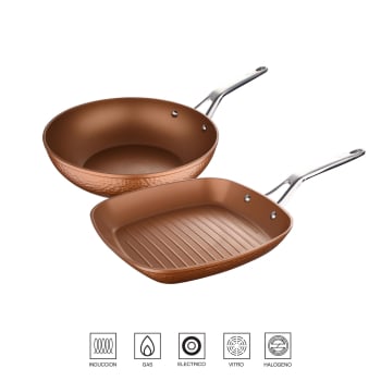 Set Sartén Grill SAN IGNACIO Origen, Antiadherente, de Aluminio Forjado, Apto Inducción, 28 cm + Wok 28 cm 