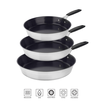Set 3 Sartenes MASTERPRO Smart, Antiadherente, de Acero Inoxidable, Apto Inducción, 20-24-28 cm