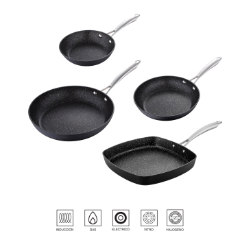 Set 3 Sartenes INFINITY, Antiadherente, de Aluminio Forjado, Apto Inducción,  20, 24, 28 cm + Grill 28 cm 